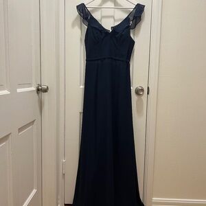 Monique Lhuillier navy bridesmaid dress